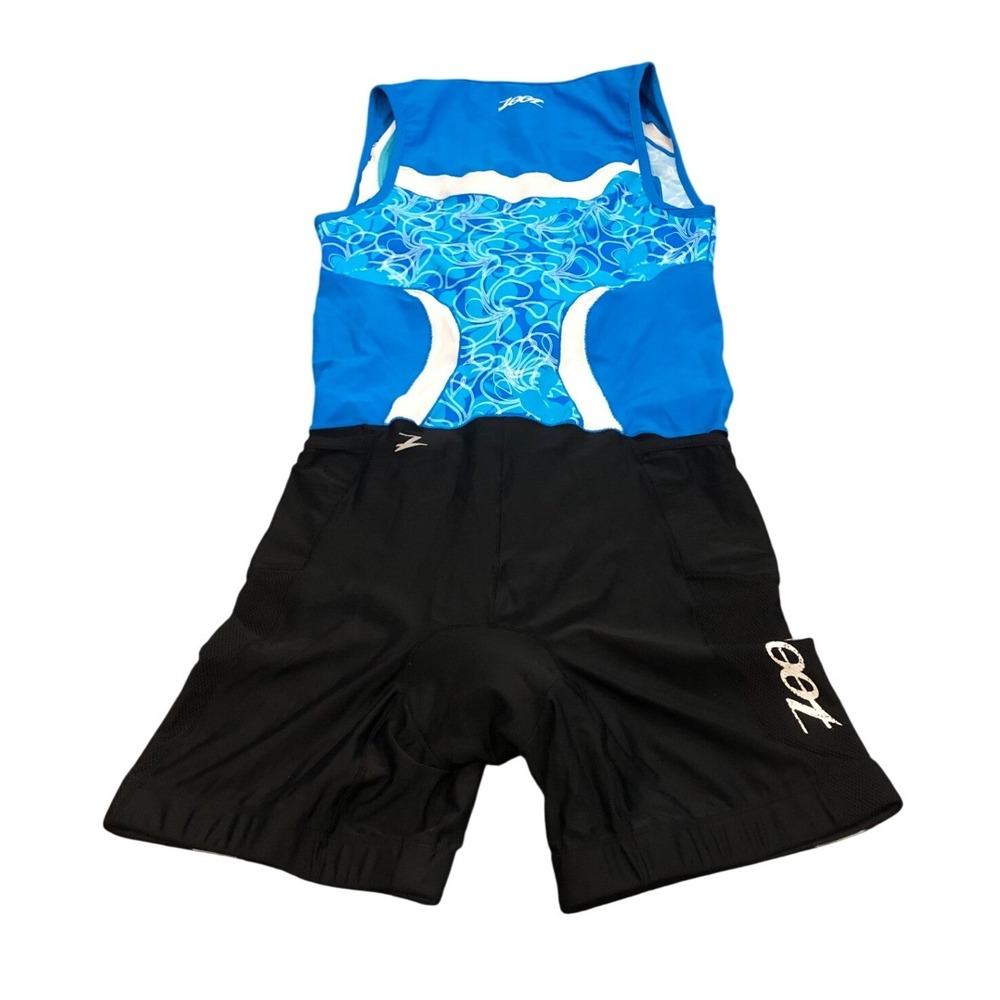 Zoot Triathlon Suit Mens L Blue Black Floral Sleeveless Padded Cycling One Piece